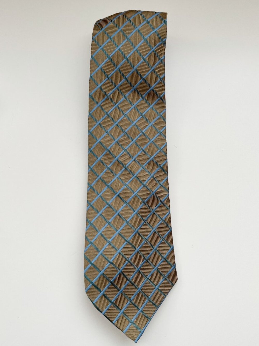 Gold Teal Geometric 100% Silk Tie N Signia vintage formal wedding artsy dapper